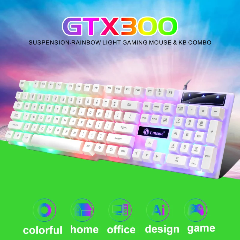 

Игровая мышь RGB с подсветкой и клавиатурой, набор игровых USB проводных LED клавиш с подсветкой, мультимедийные эргономичные клавиатуры для ПК