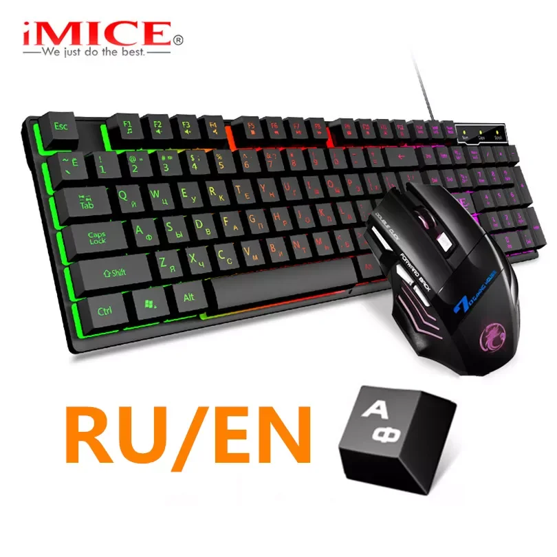 

Gaming Keyboard RGB Backlit Keyboard With Silent Gaming Mouse Set Russian Keyboard Mouse Gamer Kit For Computer Game PC Laptop