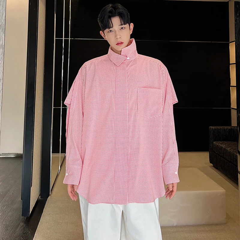 LUZHEN Многофункциональные рубашки в клетку с лоскутным дизайном и длинными