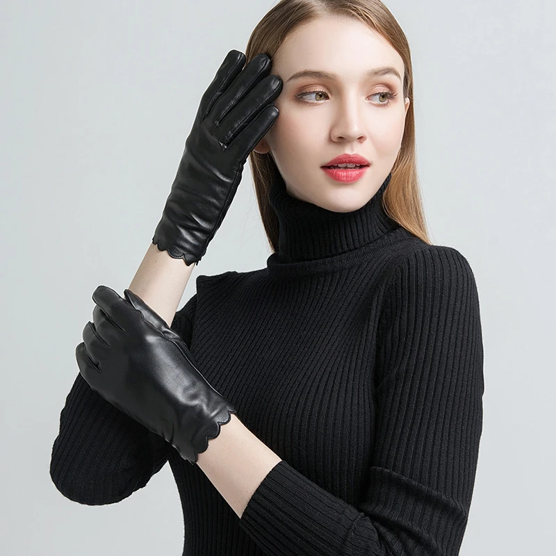 GOURS Winter Real Leather Gloves Women Black Genuine Sheepskin Touch Screen Gloves Fleece Lined Warm Soft Fashion New GSL070