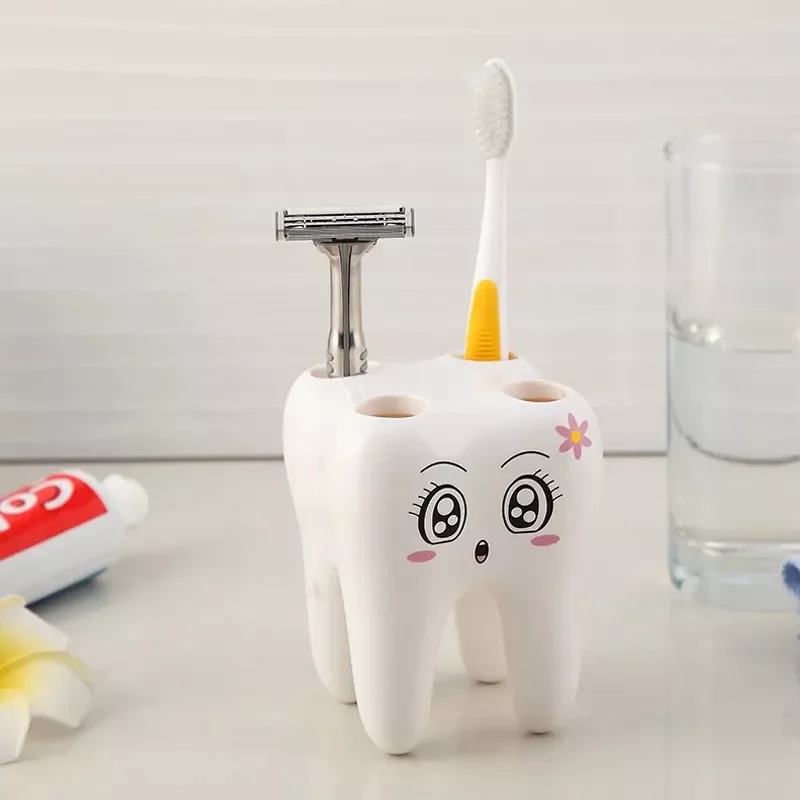 

Holder Brush Rack Cartoon Teeth Shape Bathroom Suppies 4 Holes Shaving Toothbrush Holder Stand