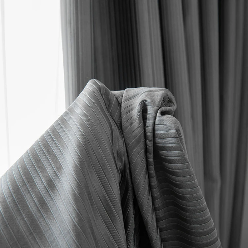 

Nordic Simple Curtain Living Room Bedroom Dining Room Balcony Silky Striped Blackout Curtains Morandi Color