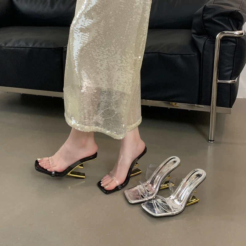 Сандалии женские на прозрачной танкетке серебристые Босоножки каблуке летние