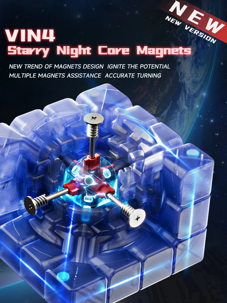 CubeZone Vin Cube 4-е Издание 4x4x4 Магнитный Скоростной Куб С УФ-дрелью Сердечник Для Лица