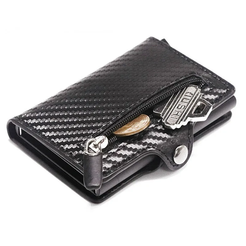 2023 Anti-theft Carbon Fiber Credit Card Holder Men Slim Wallet Organizer Zipper Coin Pocket  Cardholder with Money Clips