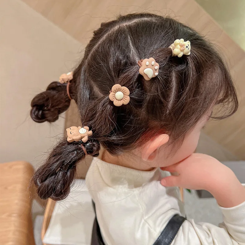 

20pcs Milk Color Bear Hair Bands Cartoon Bunny Ears Bows Hair Ropes Ties Elastic Rubber Hair Bands Kids Girls Tiaras Accessories