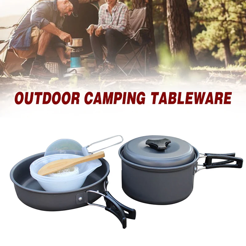 

Camping Cookware Set Picnic Titanium Nonstick Portable Outdoor Tableware Kit Outdoor Pot Cookset Cooking Pan Bowl for Picnic