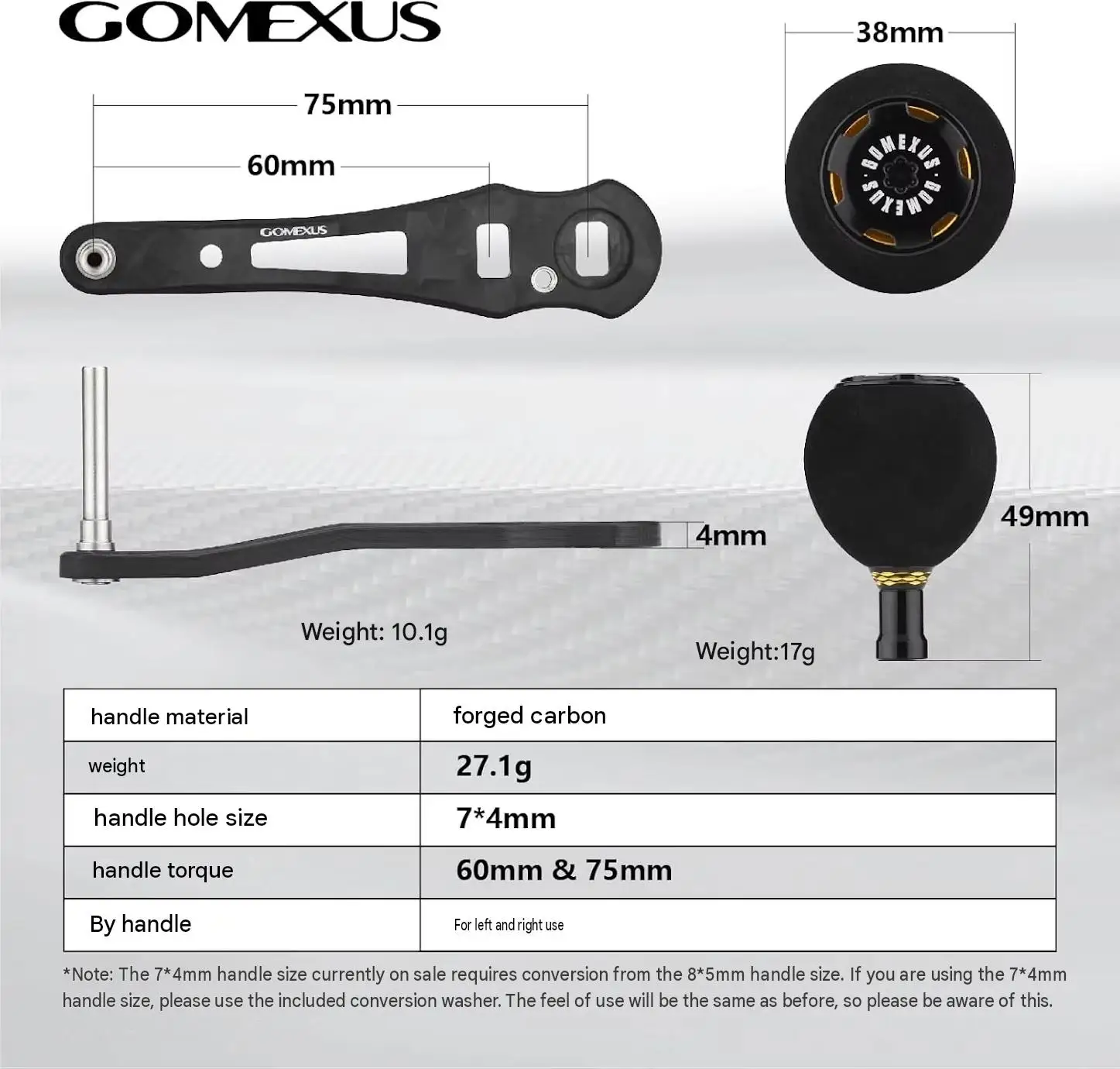 Фото Карбоновая рукоятка для катушки Gomexus с ручкой из EVA, совместимая с бейткастинговыми катушками. ​ Shimano Daiwa Abu Garcia Penn для 8X5 или 7X4 №3