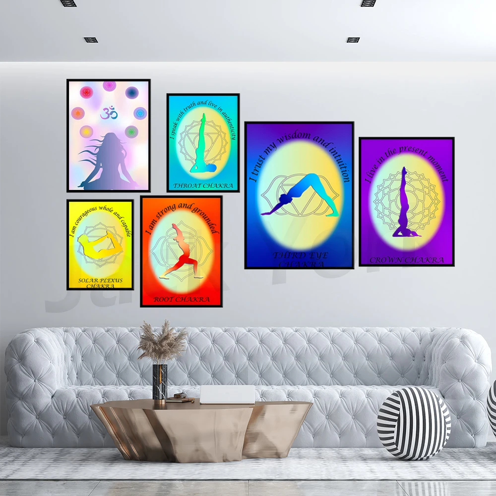 

Gradient Chakra Energy Healing Affirm Print Art,Chakra Symbol Aura Poster,Yoga Pose Wall Art Gicle,Quantum Spiritual Affiche