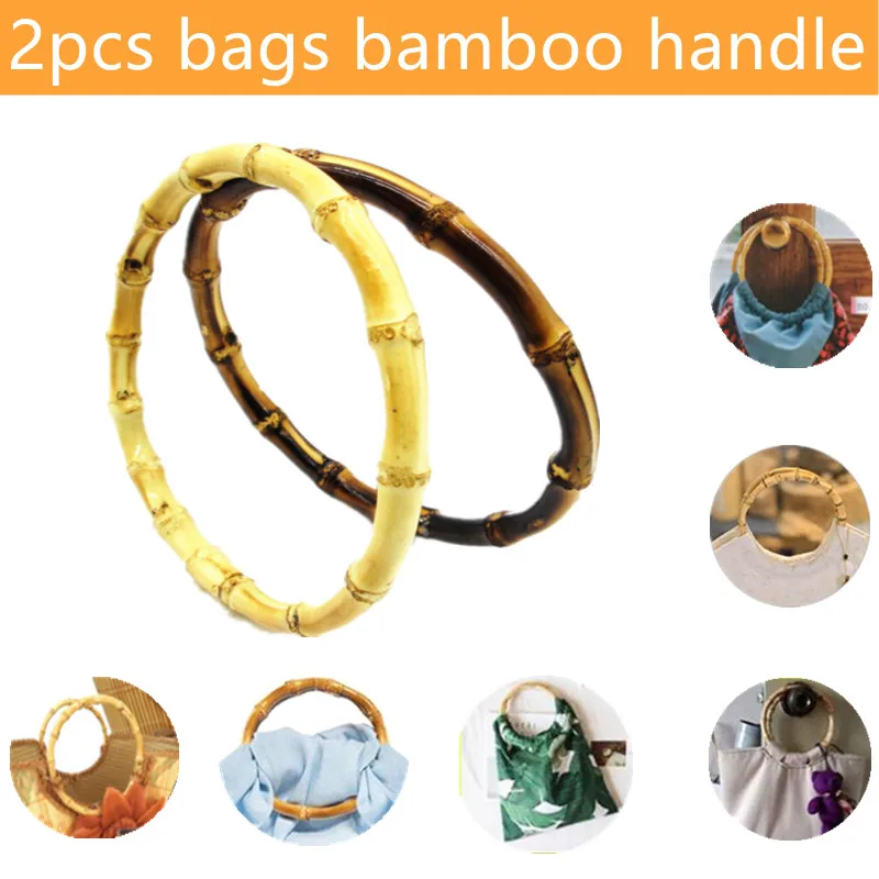 

2PCS 13cm/15cm DIY Women Bags Purse Handcrafted Bamboo Imitation Natural Round Bamboo Handle Bags Accessories