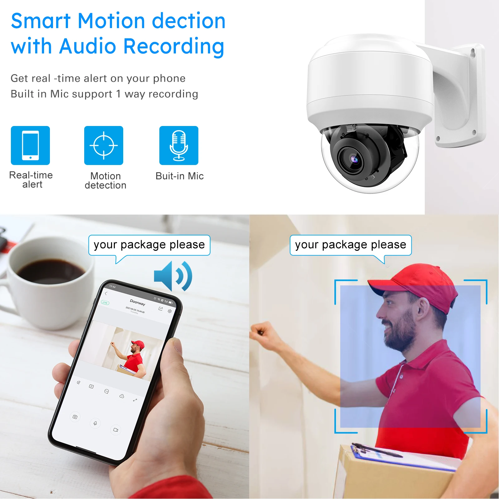 Цена 4K PTZ IP-камера 5 Мп 8 Мп PoE высокоскоростная купольная 4-кратный оптический зум Встроенный микрофон наружная IP66 в комплекте настенный кронштейн...