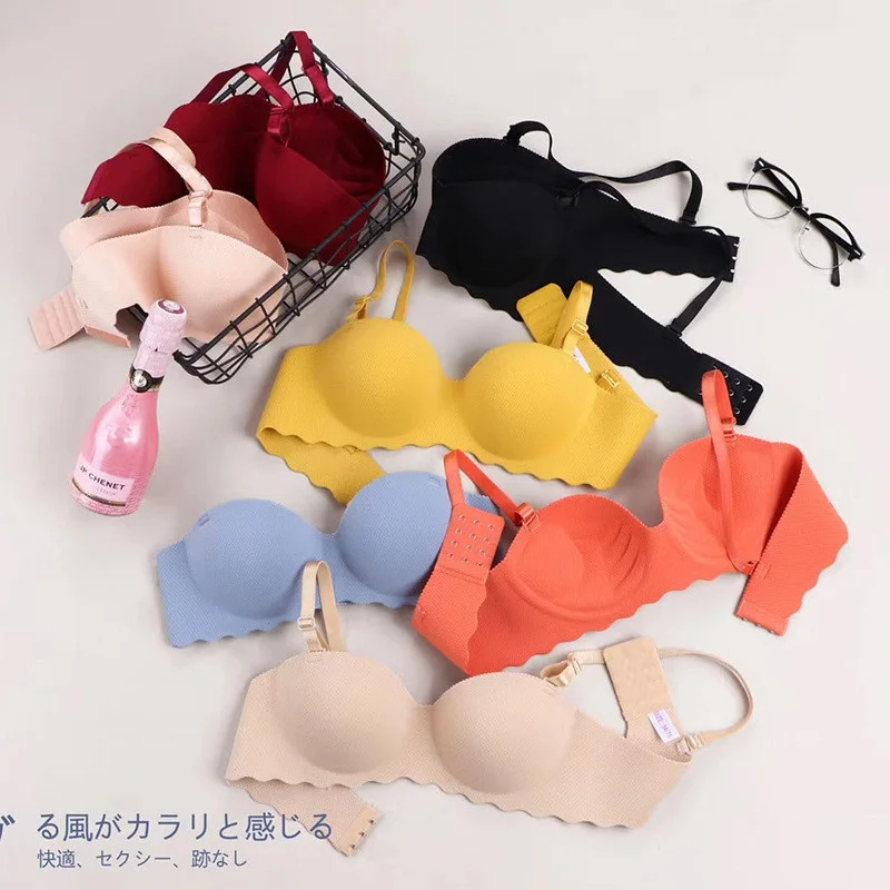 Bras For Women Sexy One-Piece Seamless Underwear Wireless Gather Push Up Top Breathable Bralette Candy Color Simple Lingerie