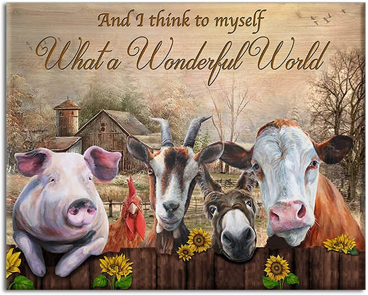 and I Think to My Self Farm Tin Sign Farmhouse Animals, Farm Cow Vintage Metal Pub Club Cafe bar Home Wall Art Decoration Poster