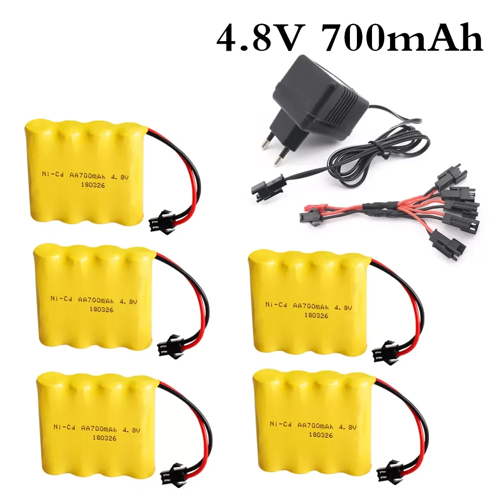

NEW2023 Rechargeable 4XAA Battery Pack Remote Control Toy Car Battery 4.8V 700mAh Ni-CD Battery SM-2P With 4.8V Charger 4.8V Ni-