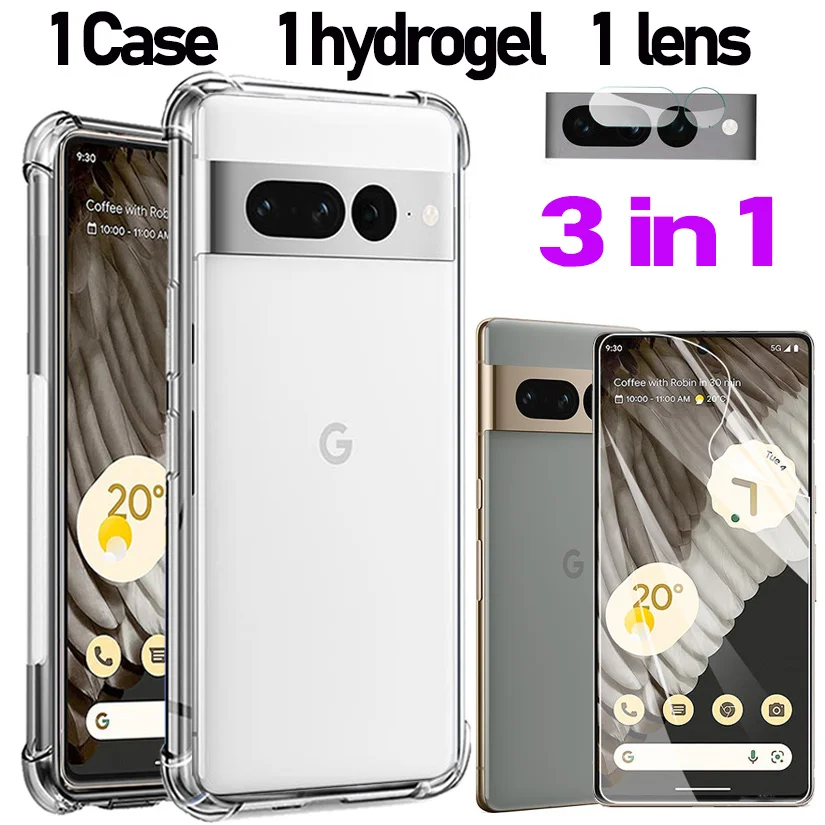 

3-in-1,Case Pixel 7 Pro Silicone Cases+Soft Hydrogel Film,For Google Pixel 7 Pro Soft Transparent Case Pixel 7Pro Pixel7Pro Camera Film Protection Smartphone Anti-Knock Back Cover Pixel7 Pixel 6 Pro 6A