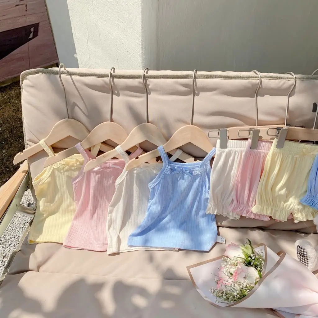 

2022 Summer Baby Girls Clothes Set Sleeveless Tops Tee and Shorts Suit Toddler Girls Solid Cotton Newborn Infant Casual Clothing