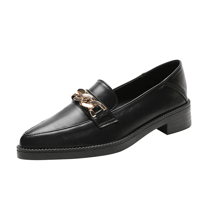 Women Flats Thick Heels Loafers Preppy Girls Small Leather Shoes Woman Bullock British Pointed Toe Oxford Shoes