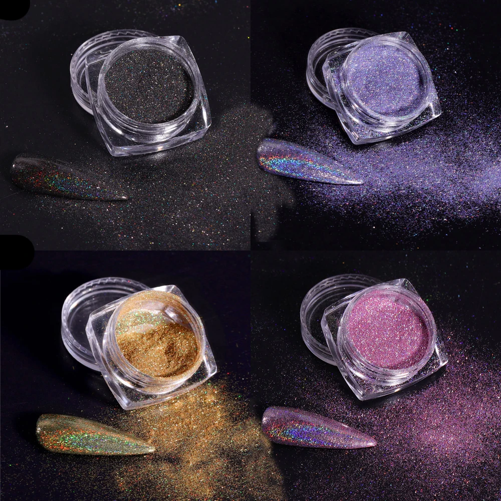 

1Jar Super Shining Holographic Powder On Nails Laser Silver Glitter Chrome Nail Powder Gel Polish Flakes for Manicure Pigment