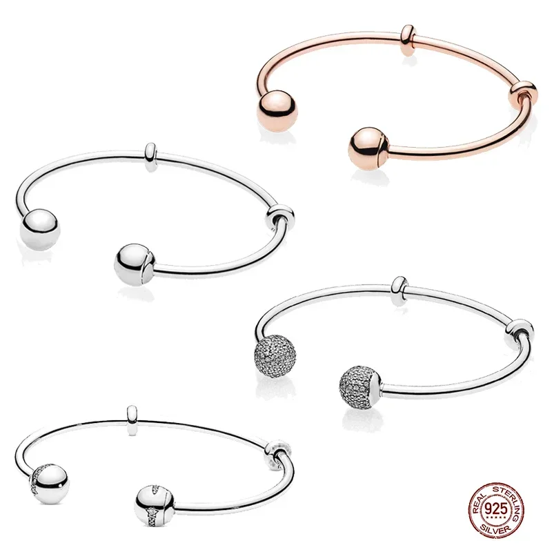 

New Elegant 925 Sterling Silver All Diamond Open Bracelet fit Original Design Charm Beads DIY High Quality Jewelry Gifts