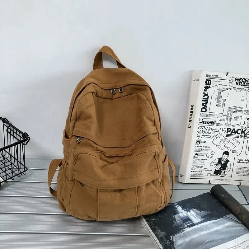 

Dropshipping school bag for girls female vintage canvas backpack high school college students casual backpack