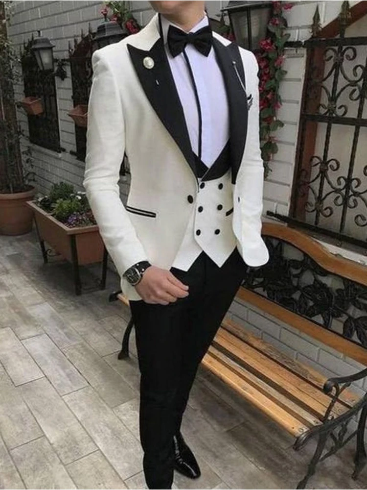 Men's Suits Lapel Collar Casual Wedding Party Three-Piece Jacket Pants Slim Fit Suit