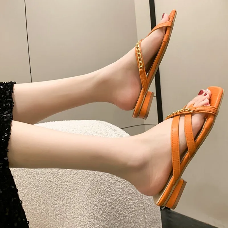 Women's Casual Chain Platform Slippers 2023 Summer New Designer Slingbacks High Heels Shoes Outside Flip Flops Zapatos De Mujer