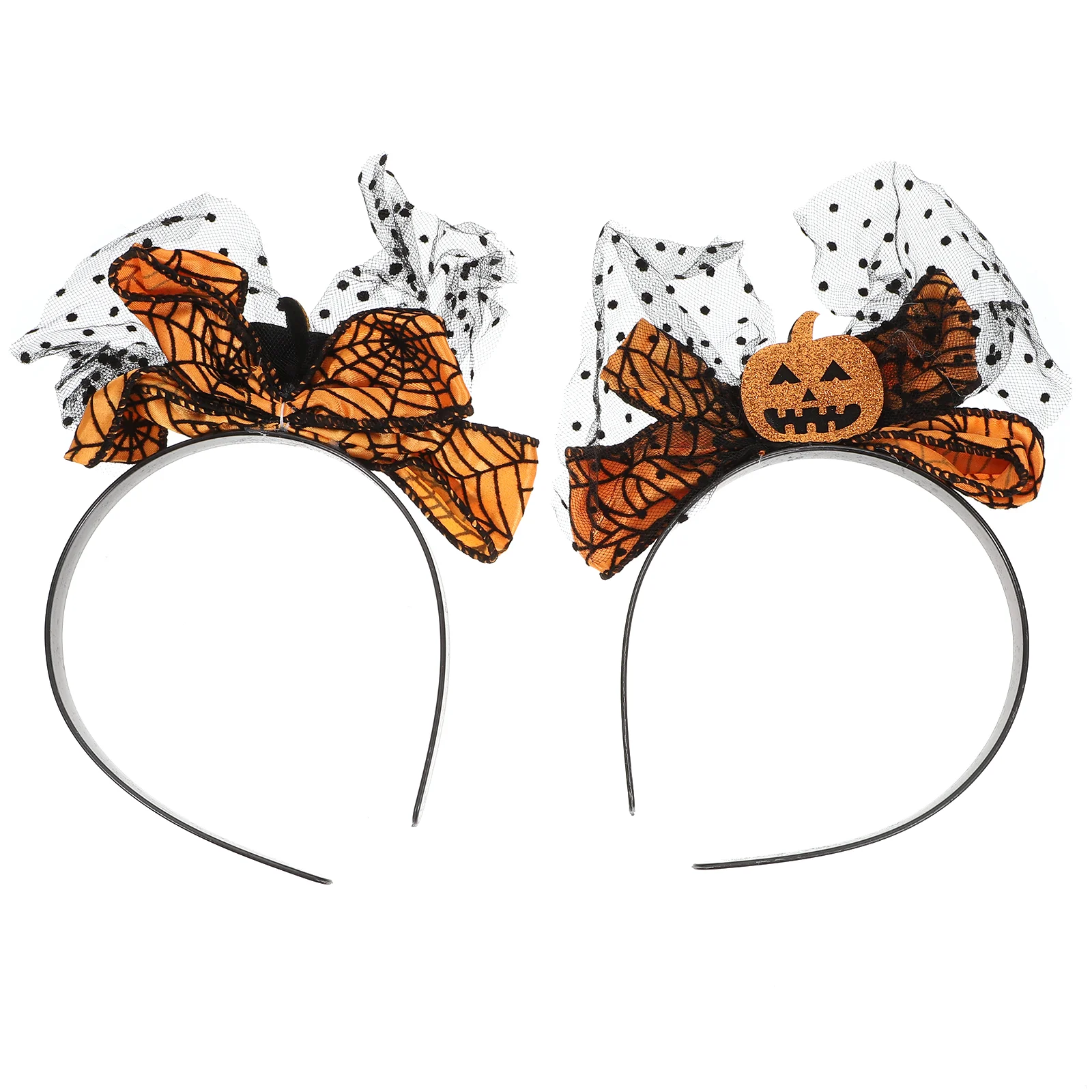 

2 Pcs Pumpkin Head Buckle Halloween Hair Ornaments Bowknot Mesh Hairbands Headbands Tie Decors Plastic Headpiece Child