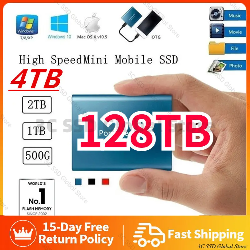 2023 External Hard Drive Original 128TB 2TB 4TB 8TB USB3.1 SSD 2.5 Inch Portable SSD 16TB 32TB High-speed Hard Disk for Laptop