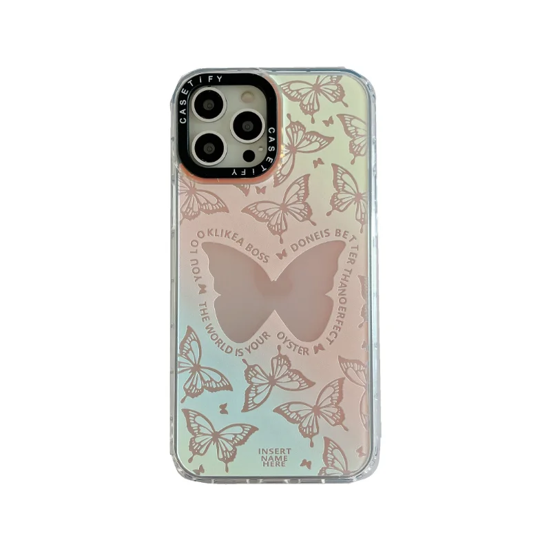 

CASETIFY Pink Butterfly Laser IPhone Case For iPhone 13 12 14 Pro Xs Max Xr X 14 Pro Max Shockproof Hard PC Laser Cover F0324