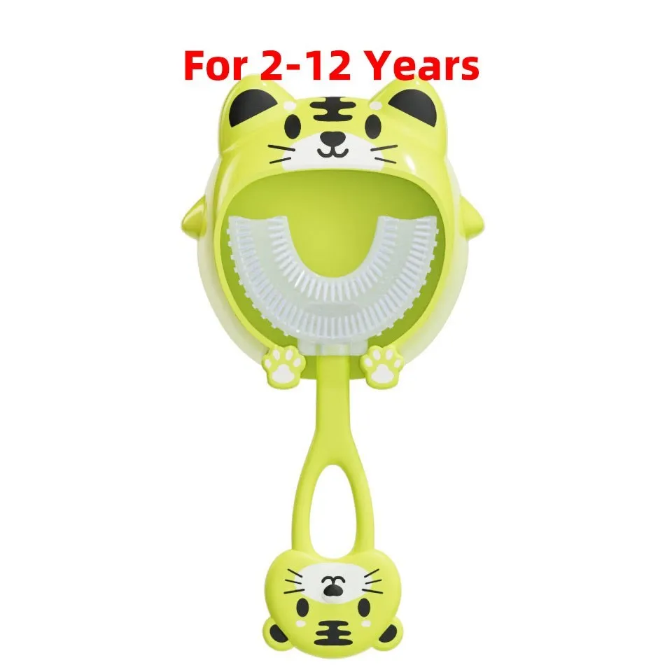 Girl Boy 360 U Shaped Convenient Training Toothbrush Baby Tooth Brush Children Soft Frog Tiger Toothbrush Holder Kids 2-12 Years images - 6