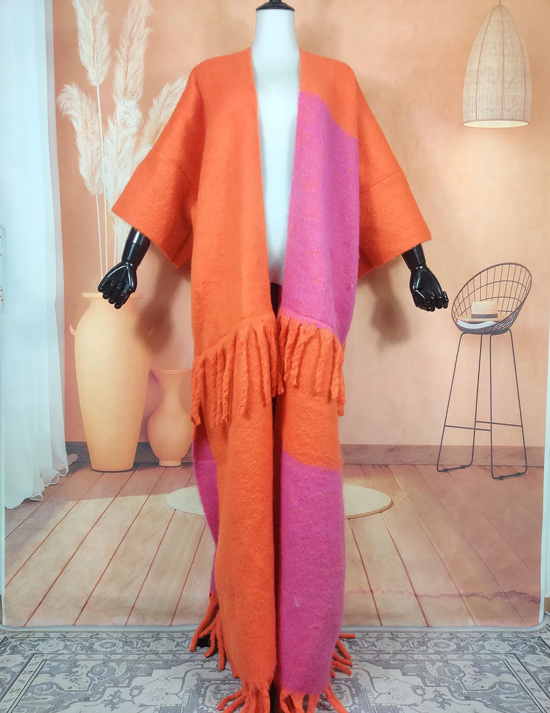 

Новые африканские зимние модные яркие женские пушистые длинные кардиганы с принтом рождественские праздничные кимоно оверсайз с бахромой