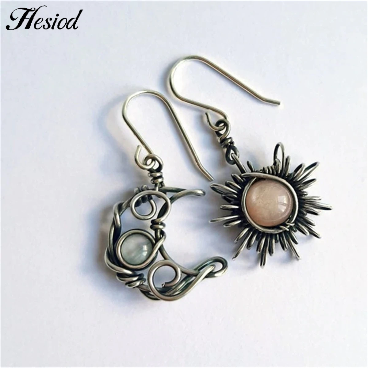 

Hot Vintage Bohemian Moon Sun Moonstone Asymmetrical Pendant Hanging Dangle Earrings For Women Piercing Jewelry Accessories Gift