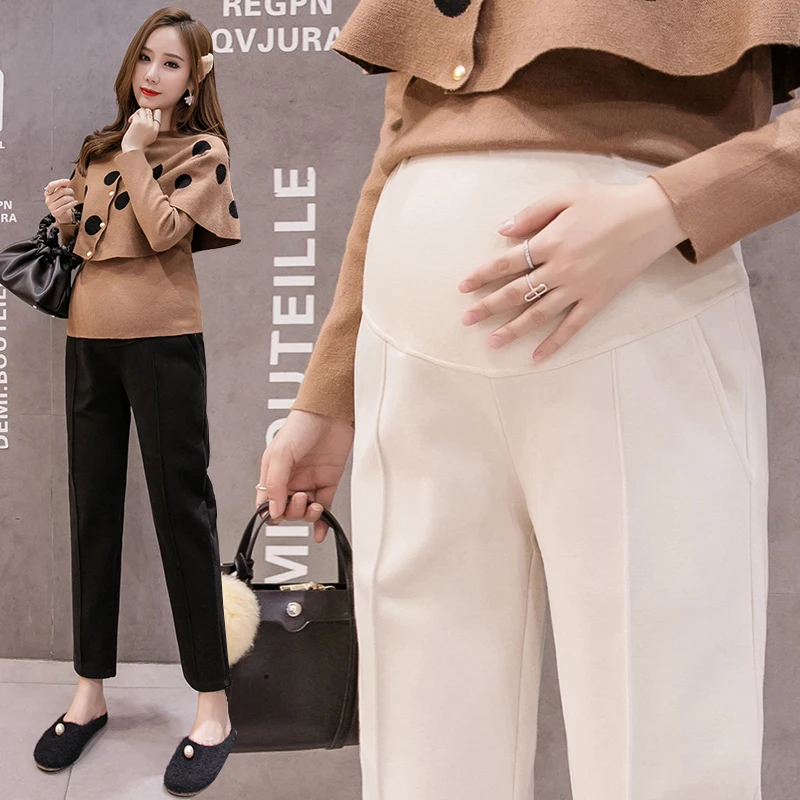 

Winter Thick Woolen Maternity Leggings Elastic Waist Belly Straight Casual Clothes for Pregnant Women OL Pregnancy Pants
