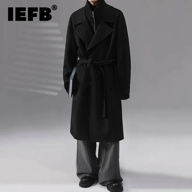 

Длинное мужское шерстяное пальто IEFB, модная индивидуальная одежда из двух частей для осени и зимы, новинка 2023, шерстяное пальто 9C2585