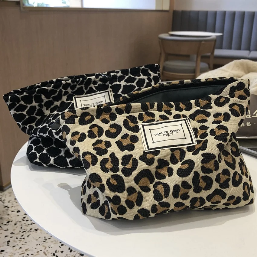 Women's Leopard Cosmetic Makeup Bag Large Canvas Men Travel Toiletry Bags Cosmetics Insert Organizer Pouch Handbag Beauty Case