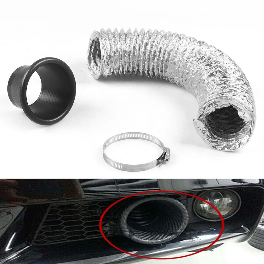 

Carbon Fiber Look Car Front Bumper Turbo Air Intake Pipe Turbine Inlet Pipe Air Funnel Kit Auto Cold Air Intake System Kit