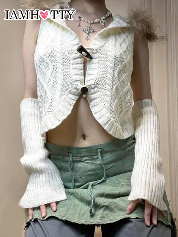 

IAMHOTTY белый жилет с пряжкой из рога с перьями с капюшоном пальто Рождество Хэллоуин фестиваль Фея гранж свитер без рукавов Куртка Новинка
