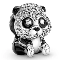 authentic 925 sterling silver moments cute panda with crystal charm bead fit pandora bracelet necklace jewelry