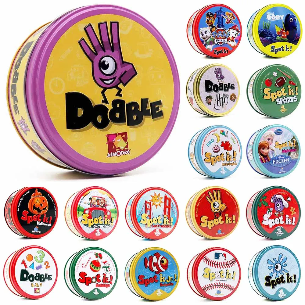 

30/55PCS Dobble Card Game Spot It Table Board Game for Dobbles Kids HP Metal Box Card Matching Toys for Children Birthday Gifts