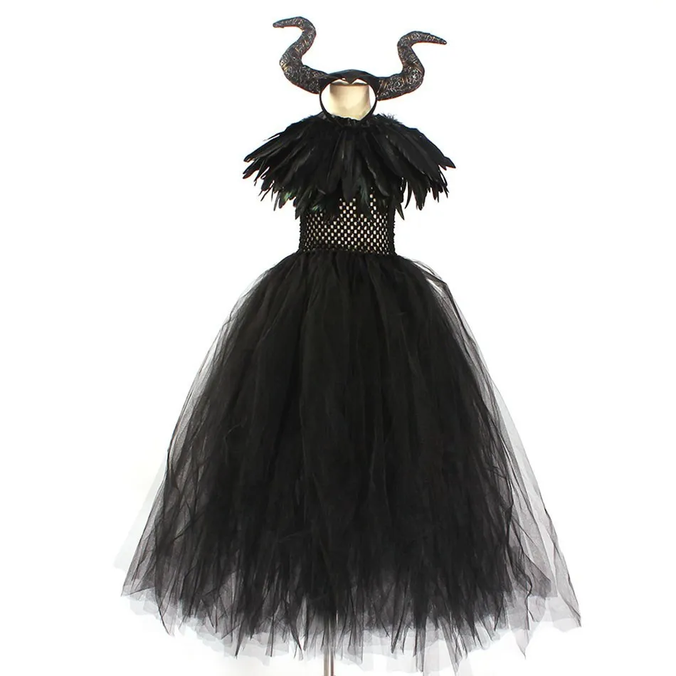  Disney Maleficent Halloween Cosplay Costume Girl Evil Dark Queen Witch Tutu Dress Children Carvinal Party Dresses With Wings