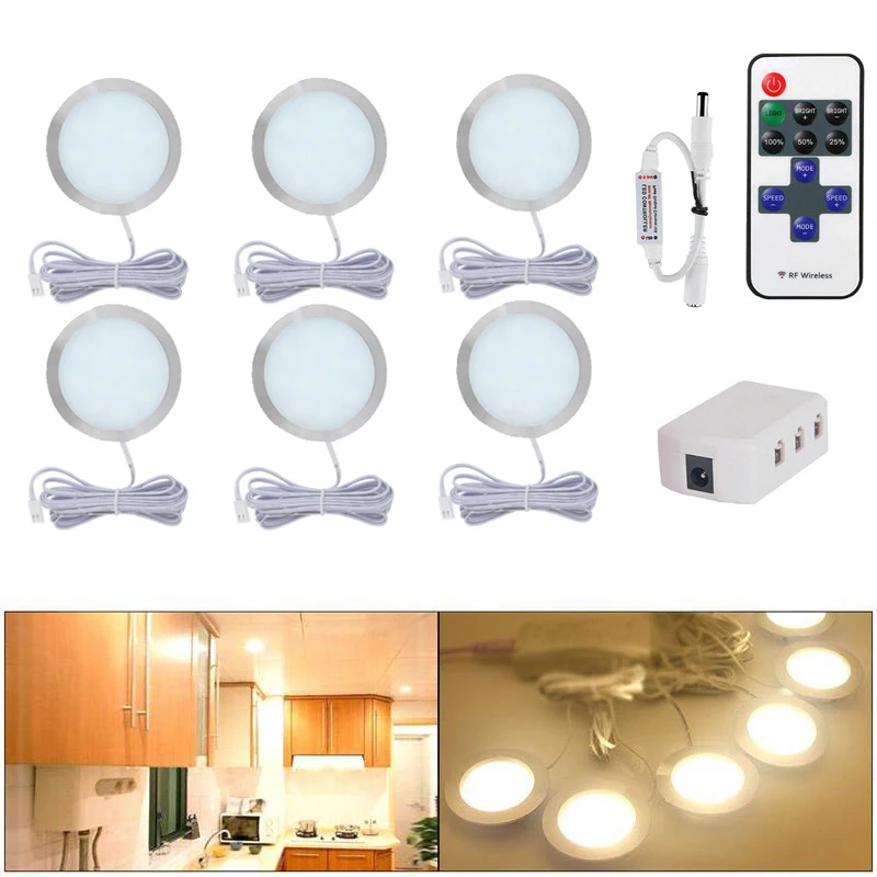 

3/6/10pcs Under Cabinet Lamp DC12V Aluminum LED Puck Light for Kitchen Bedroom Closet Wardrobe Cupboard Bookcase RV Night lights