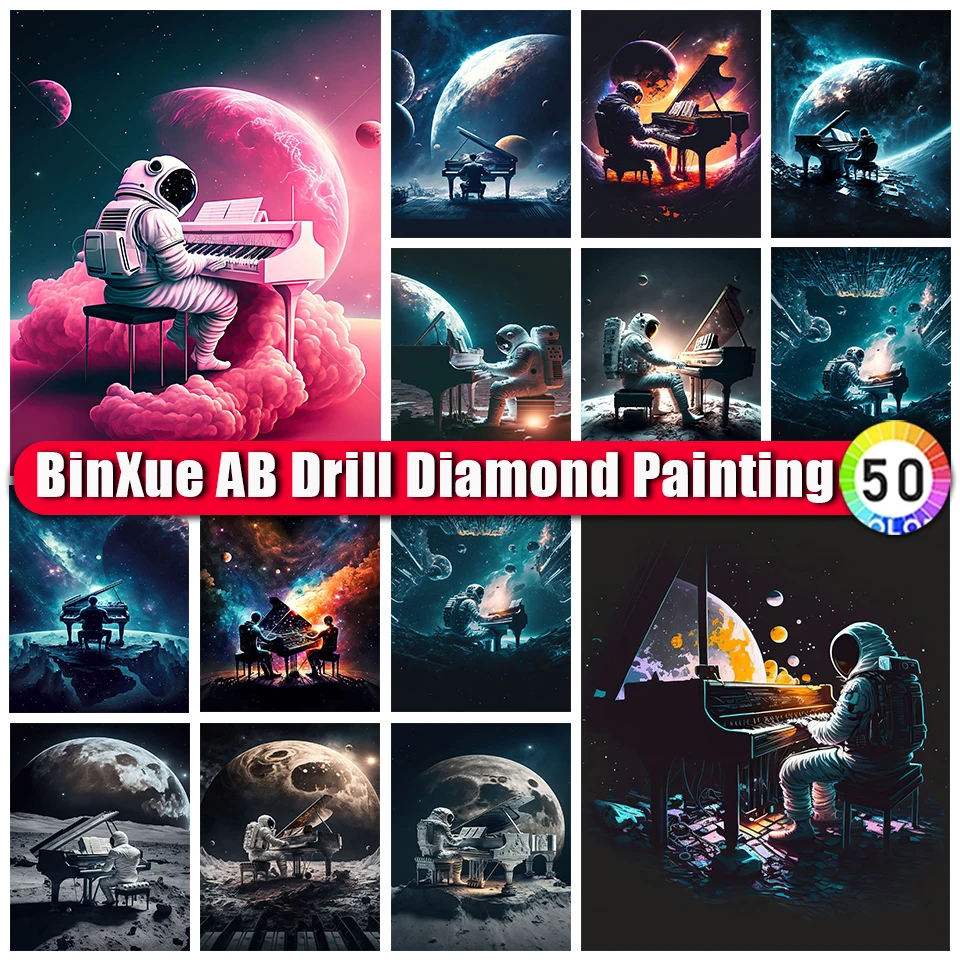 

BinXue Scenery Universe Moon AB Diamond Painting Astronaut Cross Stitch Piano Handmade DIY Diamond Mosaic Home Decor Gift