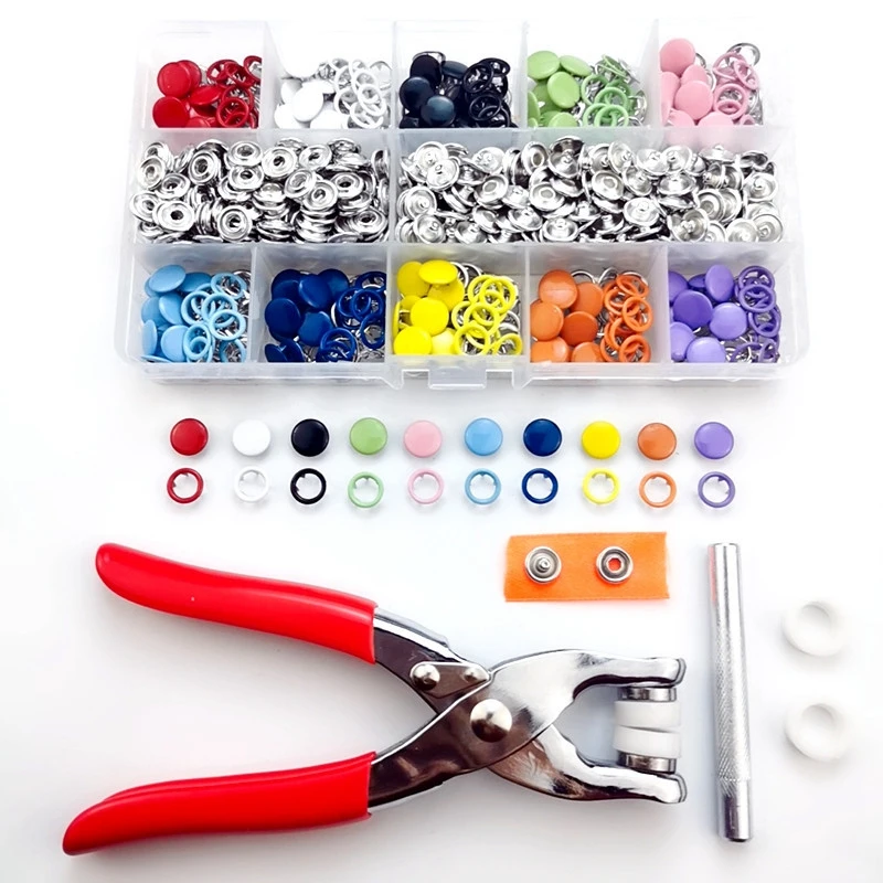 

200 Sets Snap Fasteners Kit Tool, Metal Snap Buttons Rings with Fastener Pliers Press Tool Kit for Clothing Sewing