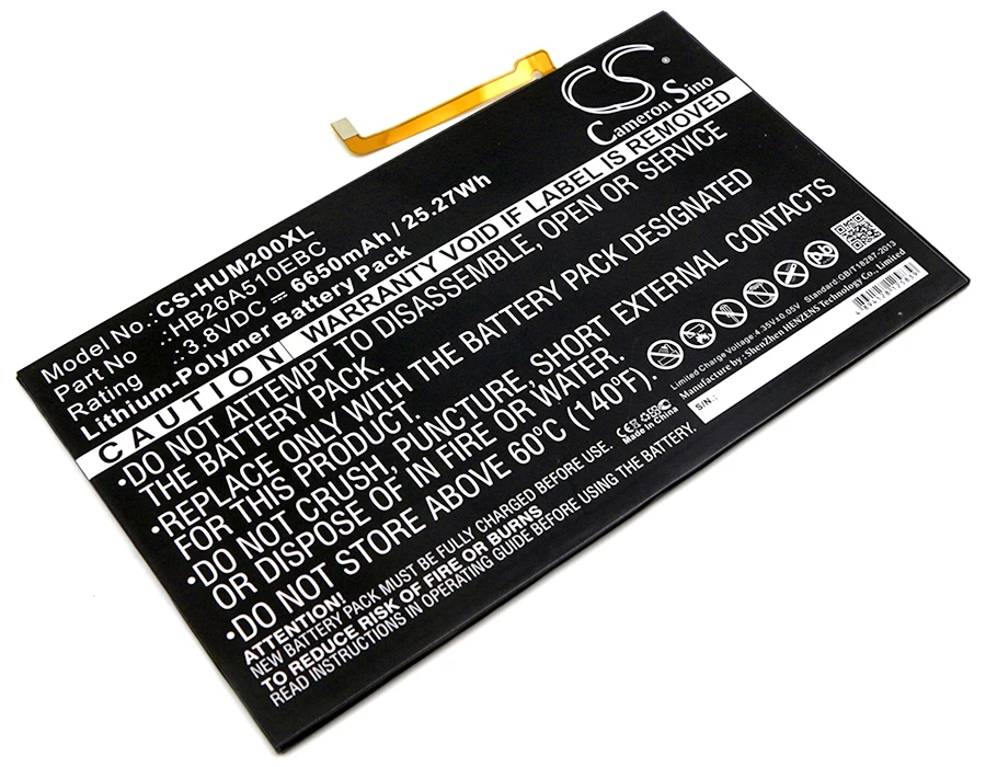 Аккумулятор Cameron Sino для Huawei HB26A510EBC BAH-L09,FDR-A01w,FDR-A03L,M2-A01L, M3 Lite 10 6650mAh / 25.27Wh