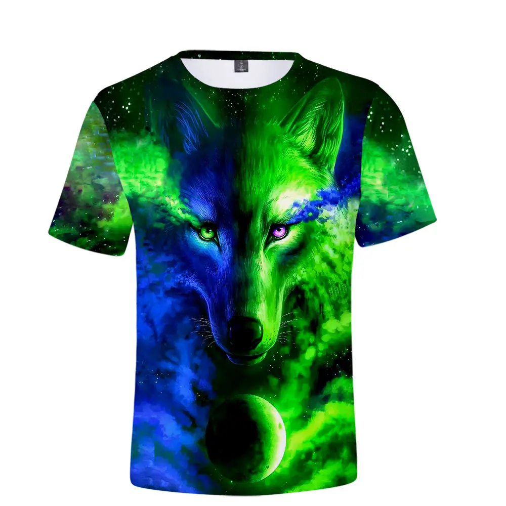 

2022 Summer Men's Clothing Oversized T-shirt Short Sleeve O-Neck Casual Animal Wolf Print Top Beach Hawaii Hip Hop Streetwear