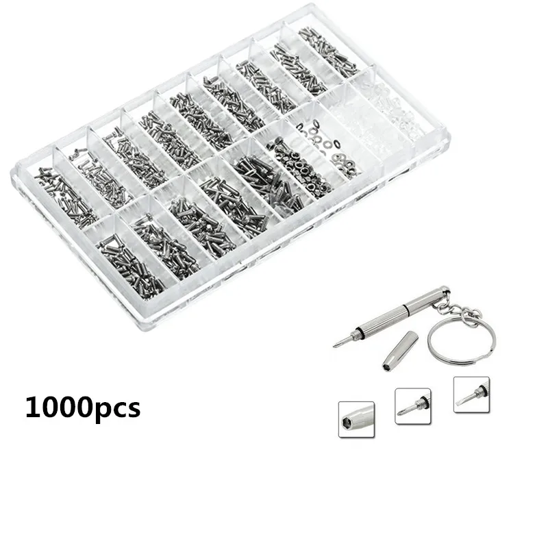 

1000 шт. винты + 1 шт. набор многофункциональных отверток ассортимент крошечных очков солнцезащитных очков Набор инструментов для ремонта очк...