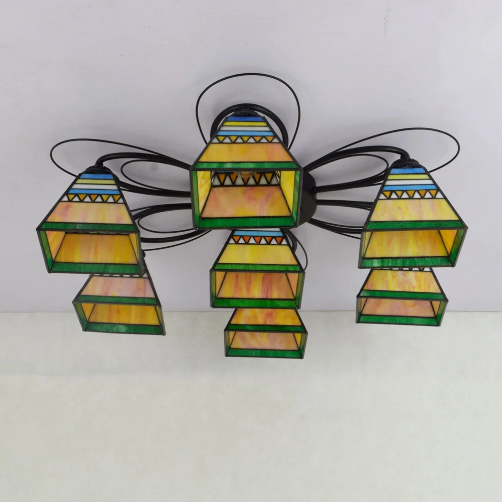 Витражный Потолочный Светильник Тиффани в пирамидальном стиле 7 насадок