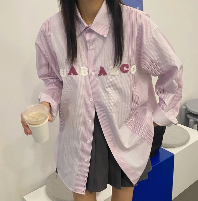 

Женская блузка в полоску, с длинным рукавом и отложным воротником