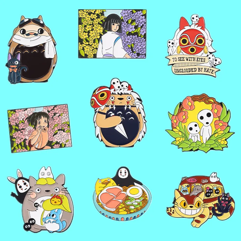 

Japanese Classic Anime Peripheral Kitten and Girl Brooch Cartoon Faceless Monster Metal Badge Fashion Lapel Pin Accessories Gift