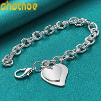 925 sterling silver double heart pendant bracelet for women party engagement wedding birthday gift fashion charm jewelry